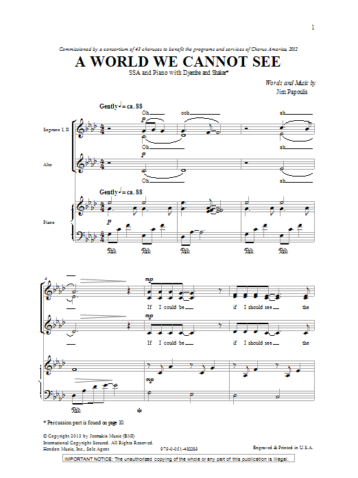 Jim Papoulis A World We Cannot See sheet music notes and chords arranged for SSA Choir