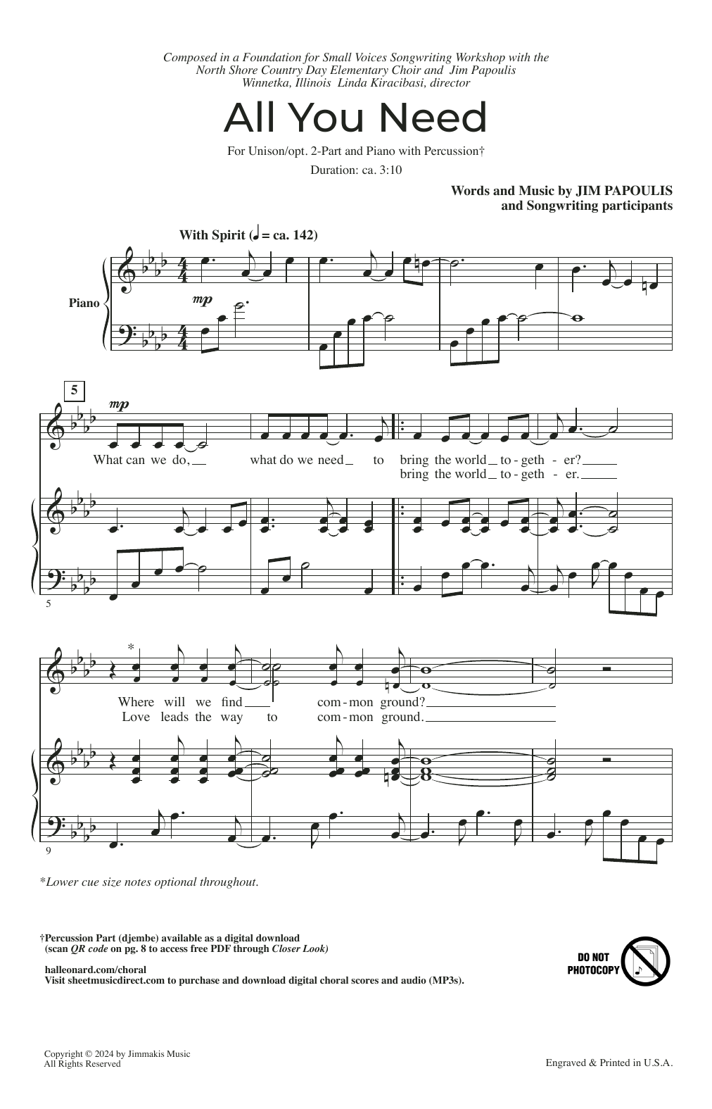 Jim Papoulis All You Need sheet music notes and chords arranged for Choir