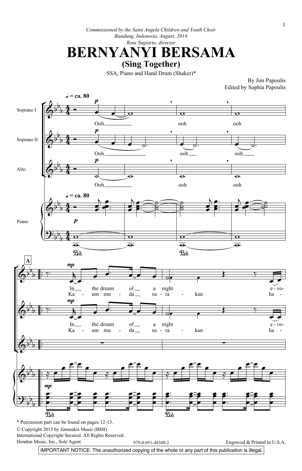 Jim Papoulis Bernyanyi Bersama sheet music notes and chords arranged for SSA Choir