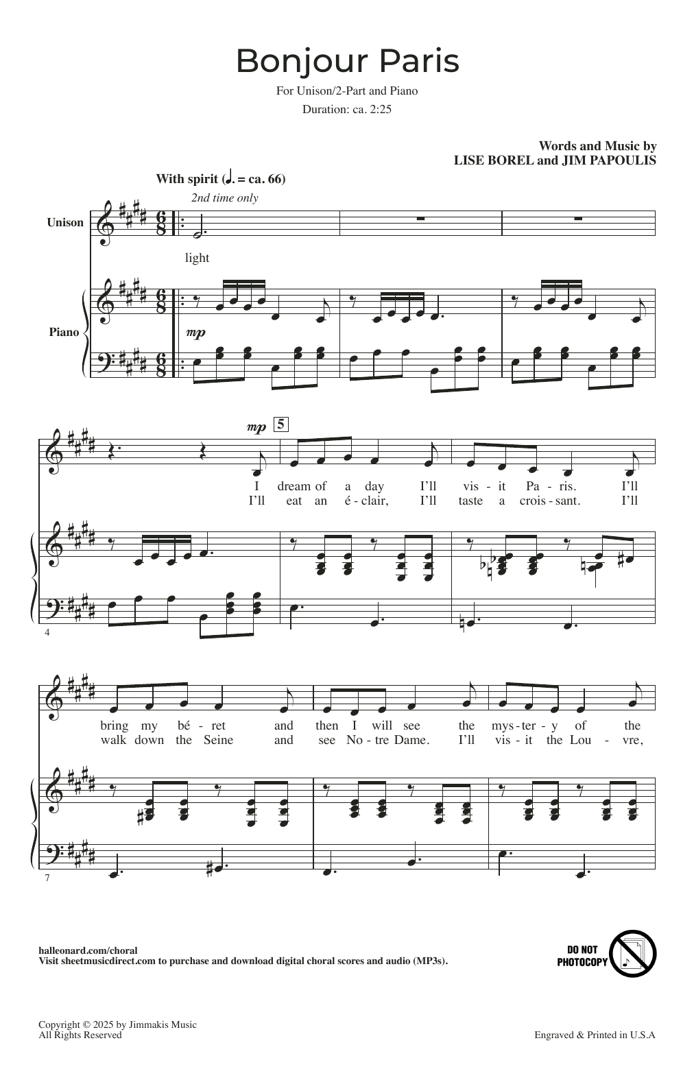 Jim Papoulis Bonjour, Paris sheet music notes and chords arranged for Choir