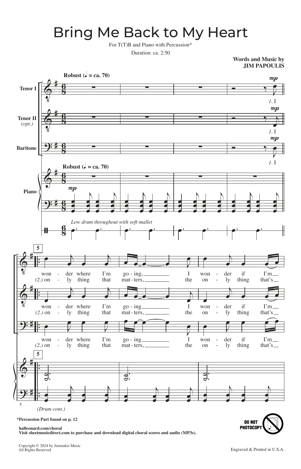 Jim Papoulis Bring Me Back To My Heart sheet music notes and chords arranged for Choir