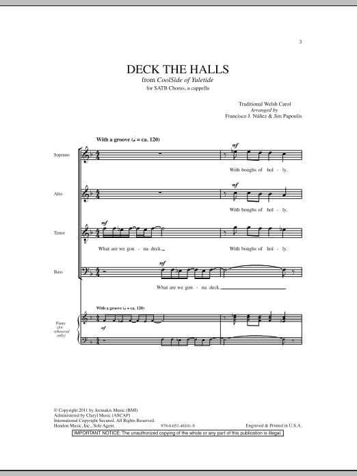 Jim Papoulis Deck The Halls sheet music notes and chords arranged for SATB Choir