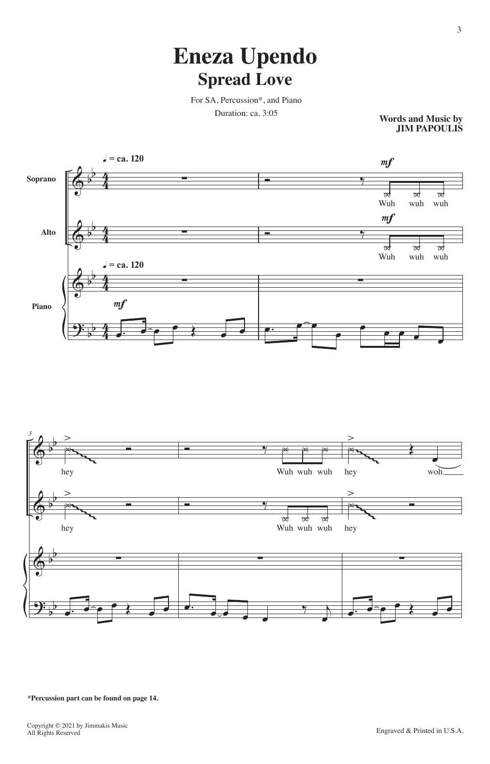 Jim Papoulis Eneza Upendo (Spread Love) sheet music notes and chords arranged for Choir