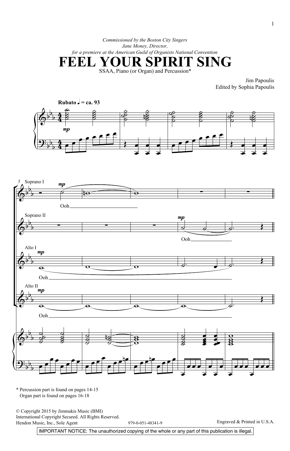 Jim Papoulis Feel Your Spirit Sing sheet music notes and chords arranged for SSAA Choir