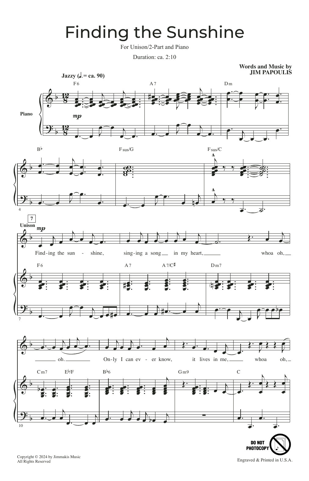 Jim Papoulis Finding The Sunshine sheet music notes and chords arranged for Choir