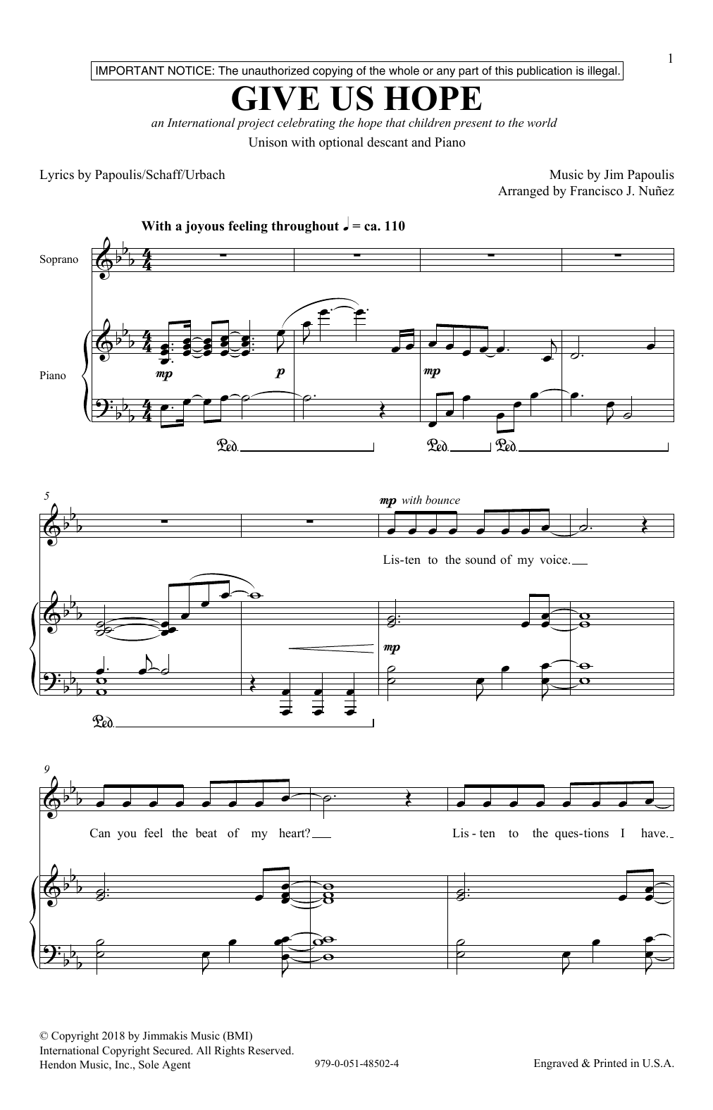 Jim Papoulis Give Us Hope sheet music notes and chords arranged for Unison Choir