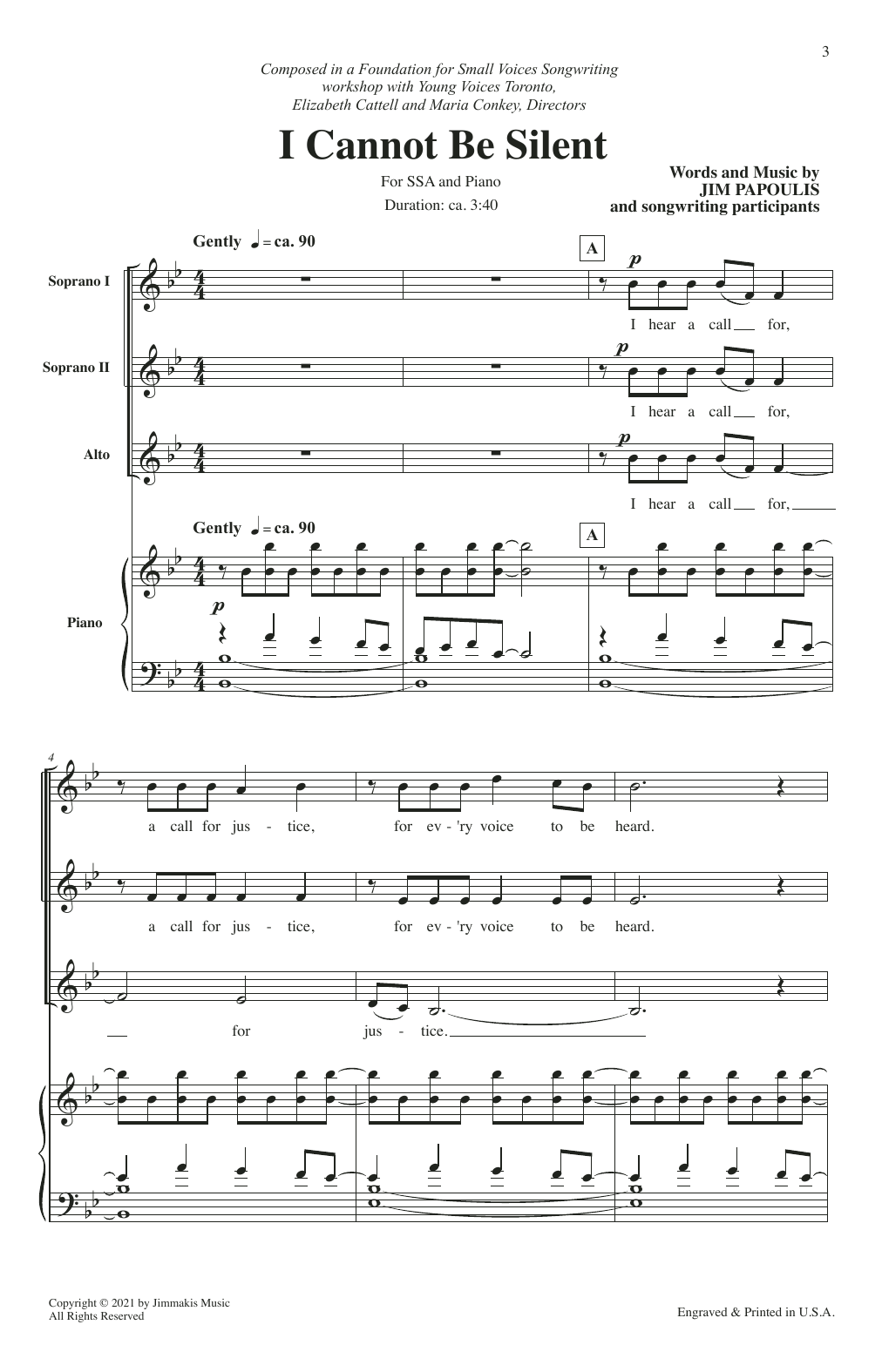 Jim Papoulis I Cannot Be Silent sheet music notes and chords arranged for SSA Choir