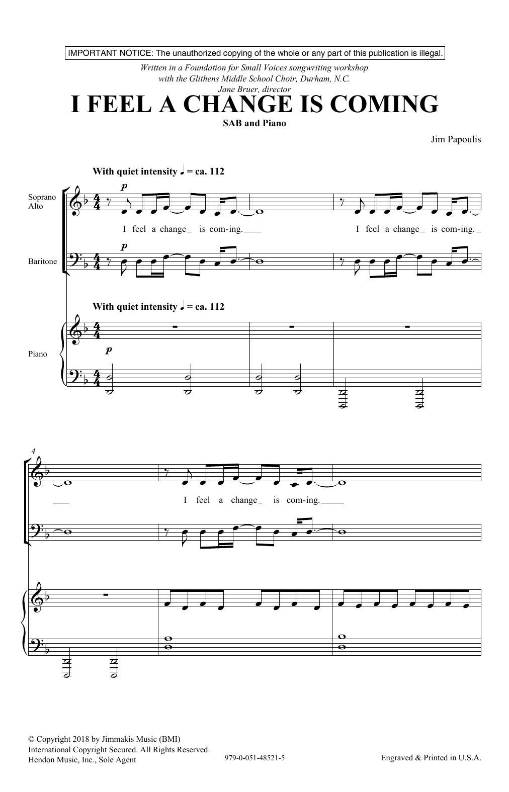 Jim Papoulis I Feel A Change Is Coming sheet music notes and chords arranged for SAB Choir