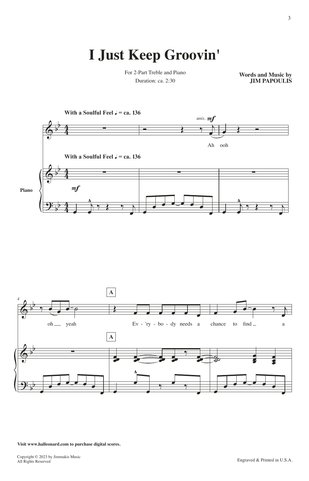 Jim Papoulis I Just Keep Groovin' sheet music notes and chords arranged for Choir