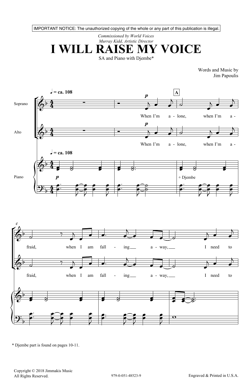 Jim Papoulis I Will Raise My Voice sheet music notes and chords arranged for 2-Part Choir