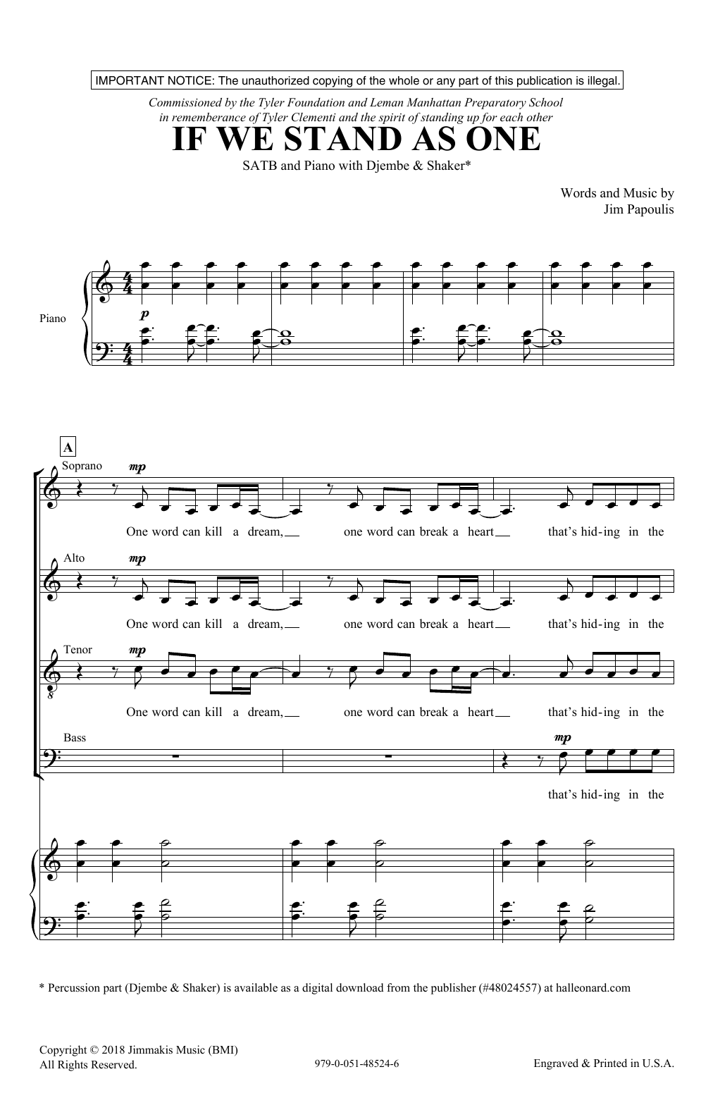 Jim Papoulis If We Stand As One sheet music notes and chords arranged for SATB Choir