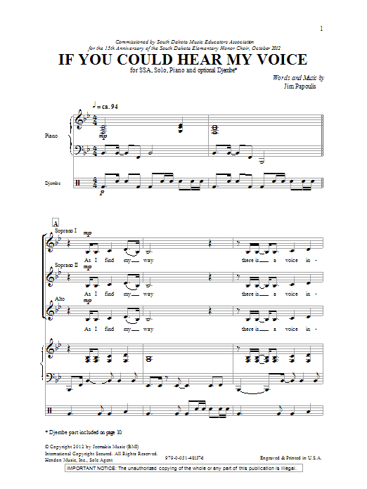 Jim Papoulis If You Could Hear My Voice sheet music notes and chords arranged for SSA Choir