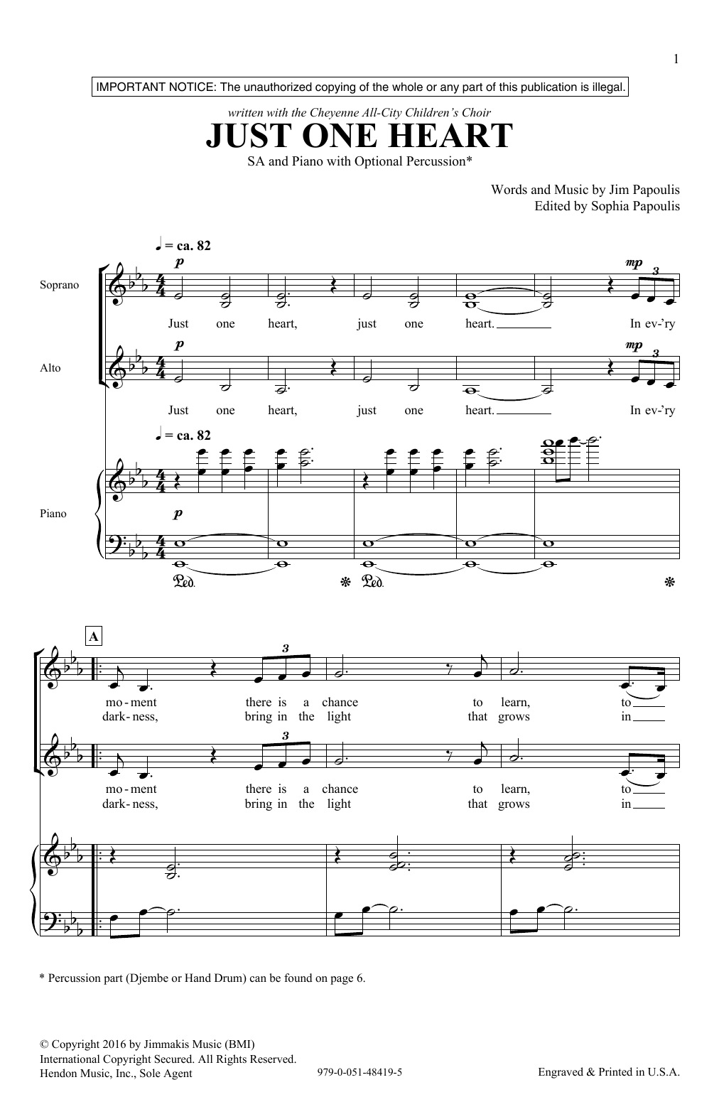 Jim Papoulis Just One Heart sheet music notes and chords arranged for 2-Part Choir