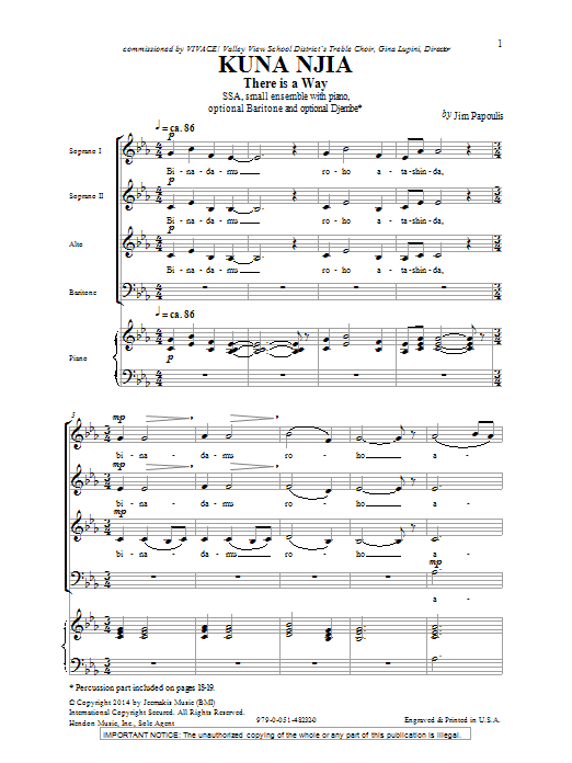 Jim Papoulis Kuna Nijia sheet music notes and chords arranged for SSA Choir