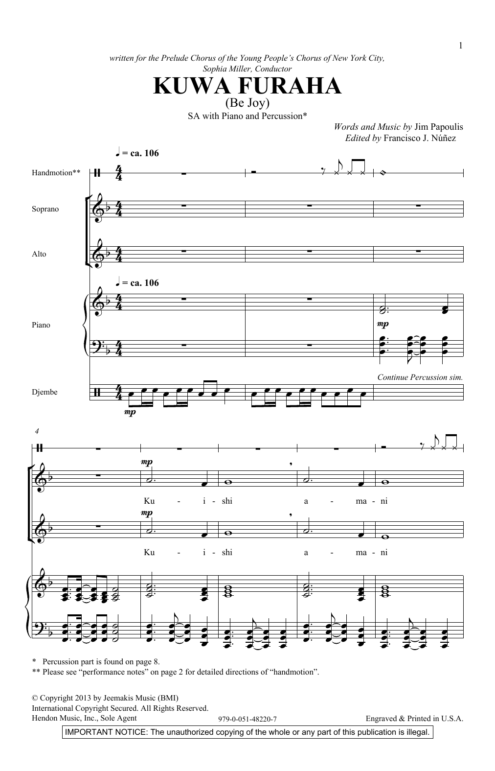Jim Papoulis Kuwa Furaha sheet music notes and chords arranged for 2-Part Choir