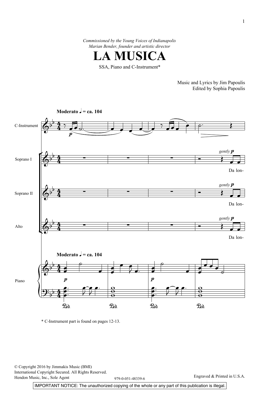 Jim Papoulis La Musica sheet music notes and chords arranged for SSA Choir