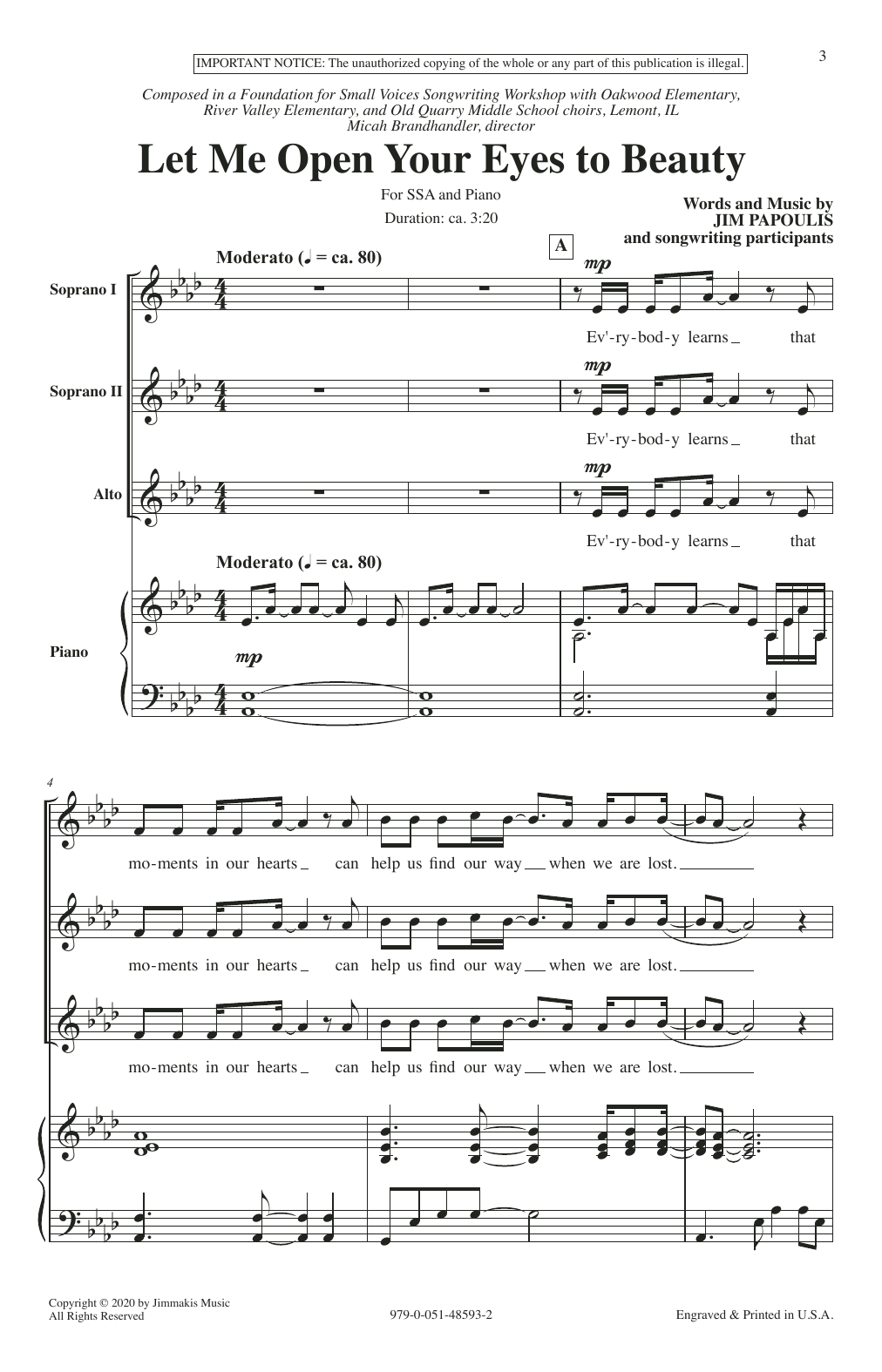 Jim Papoulis Let Me Open Your Eyes To Beauty sheet music notes and chords arranged for SSA Choir