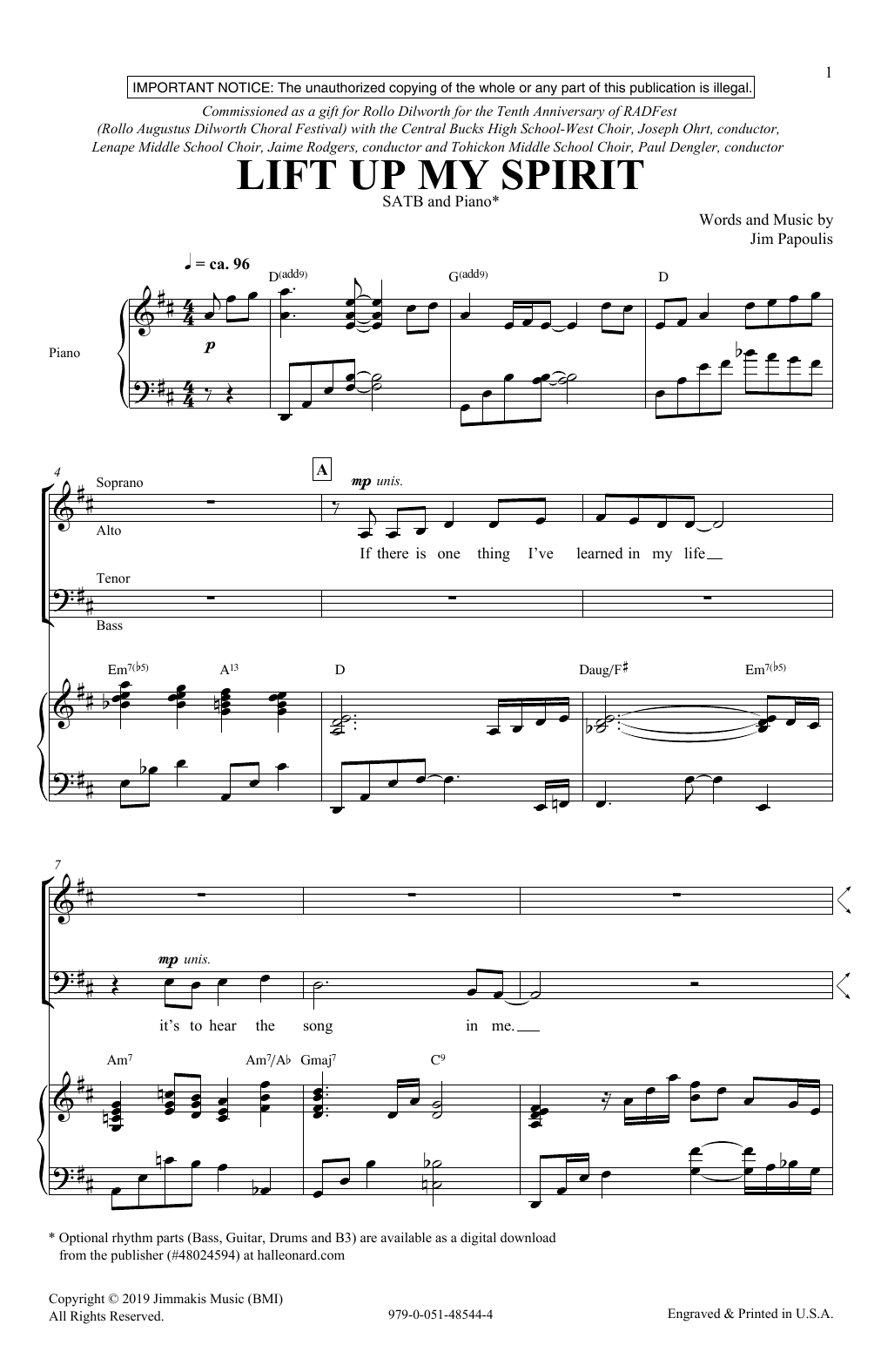 Jim Papoulis Lift Up My Spirit sheet music notes and chords arranged for SATB Choir