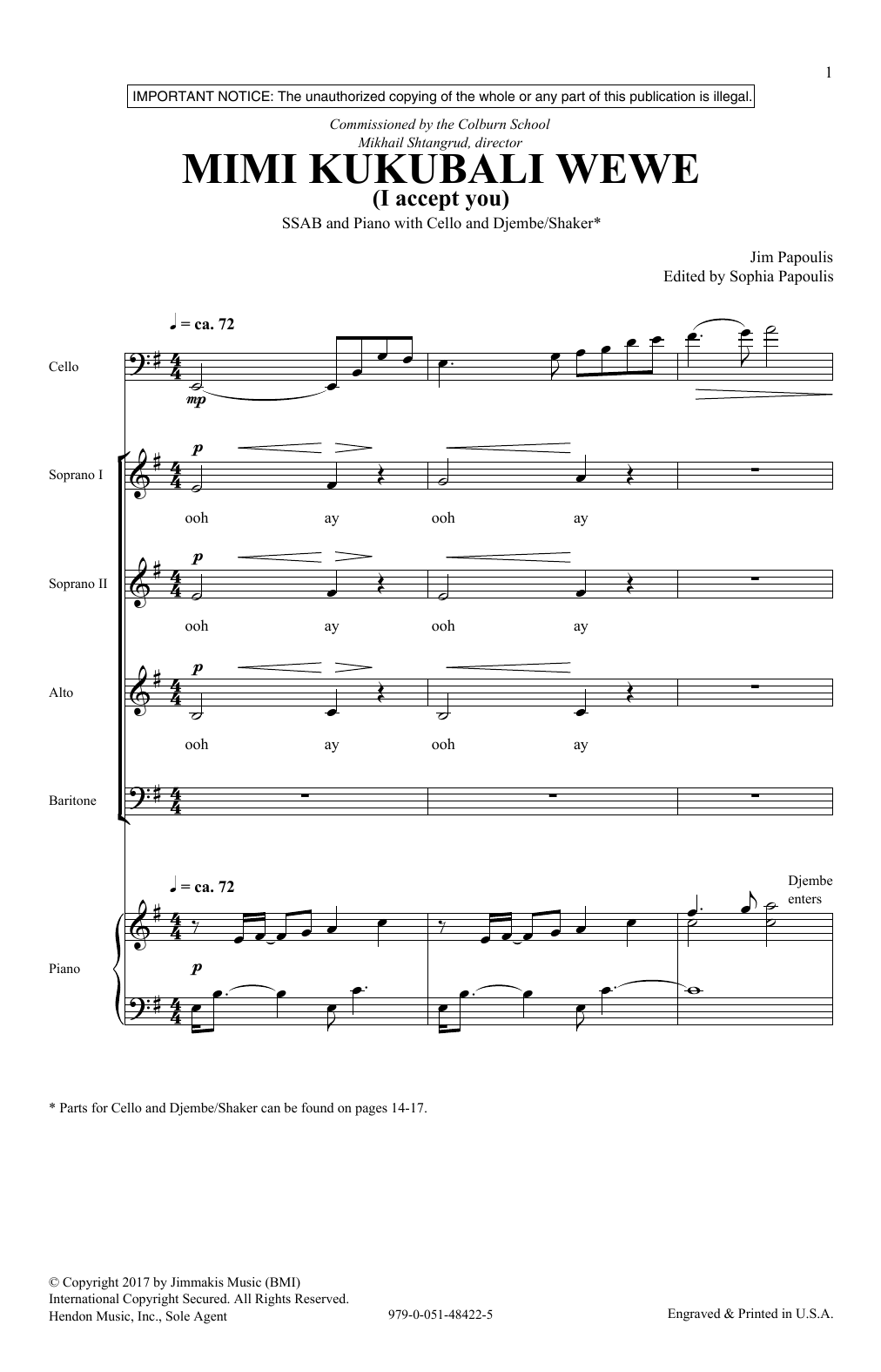 Jim Papoulis Mimi Kukubali Wewe sheet music notes and chords arranged for SATB Choir