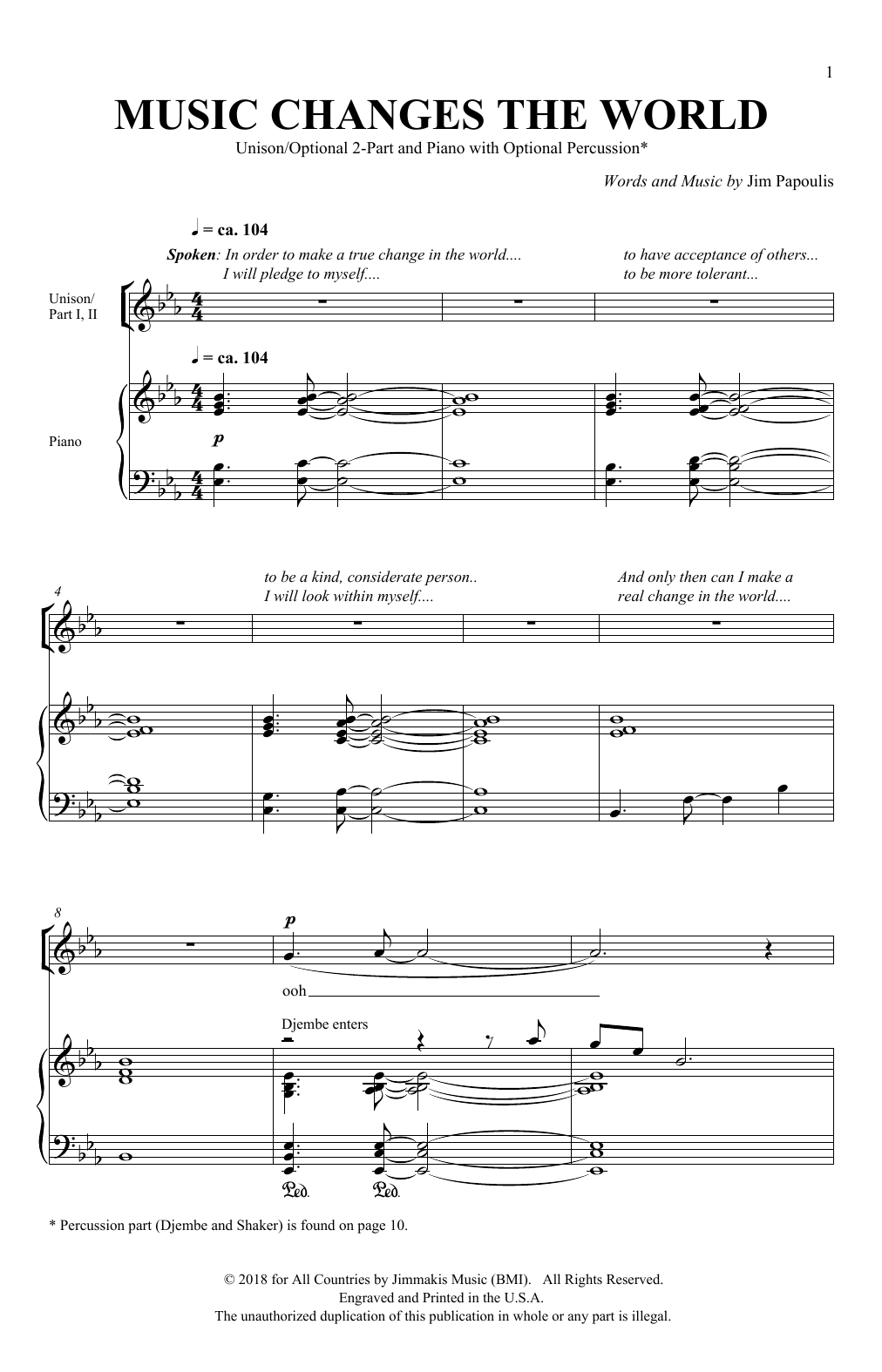 Jim Papoulis Music Changes The World sheet music notes and chords arranged for SSA Choir