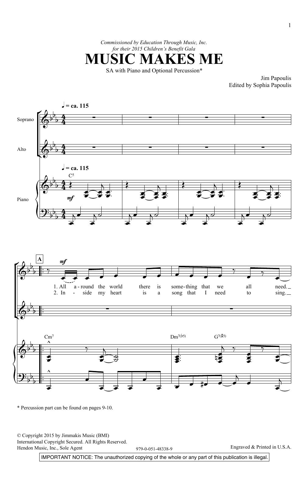 Jim Papoulis Music Makes Me sheet music notes and chords arranged for 2-Part Choir