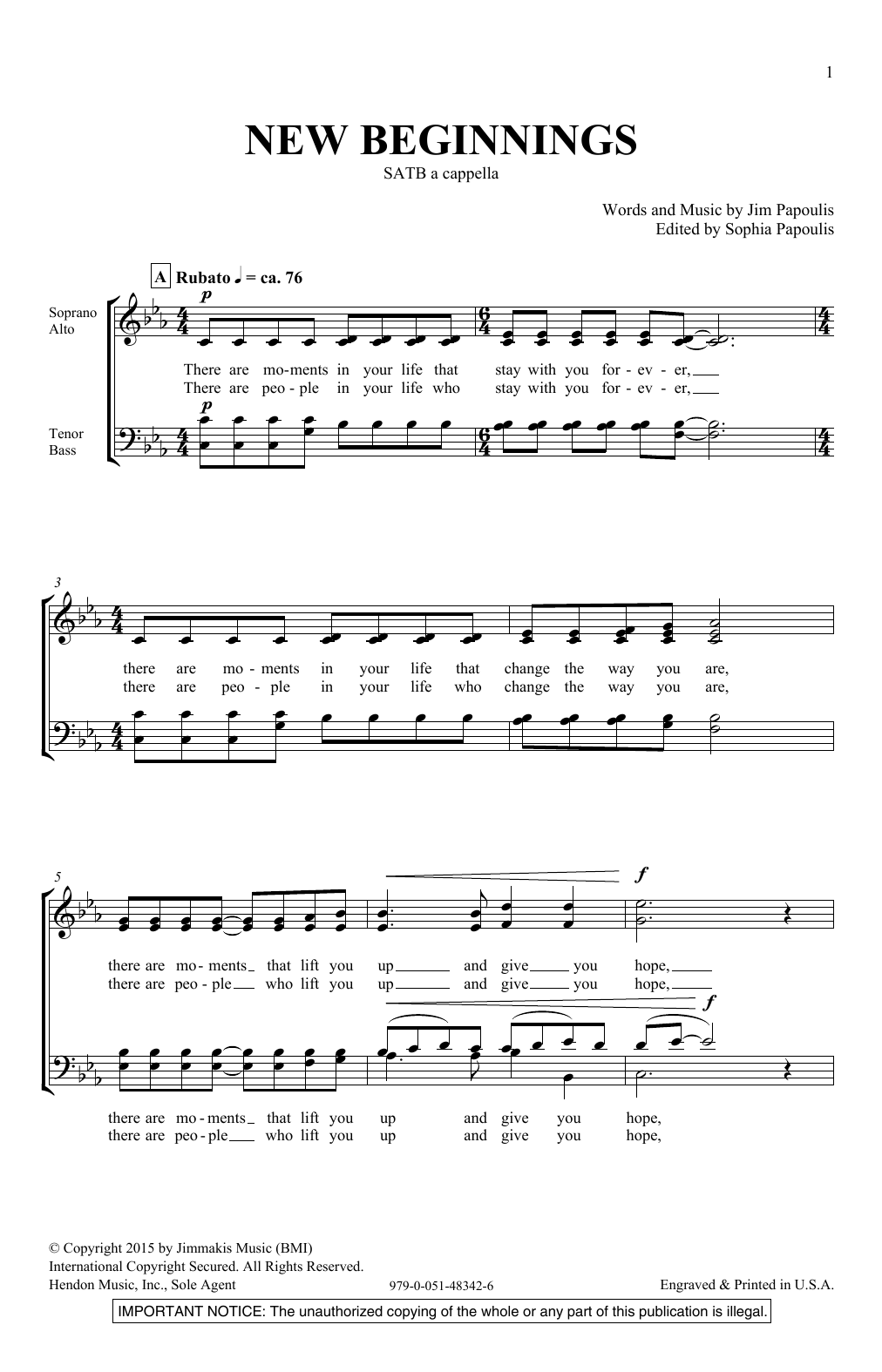 Jim Papoulis New Beginnings sheet music notes and chords arranged for SATB Choir