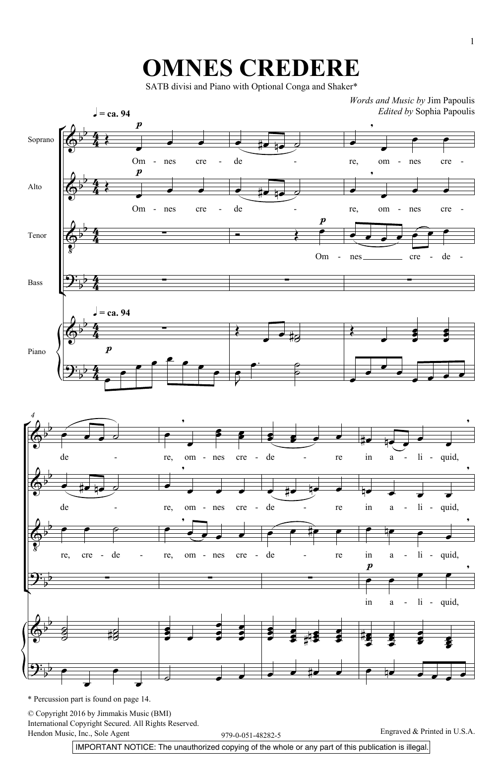 Jim Papoulis Omnes Credere sheet music notes and chords arranged for SATB Choir