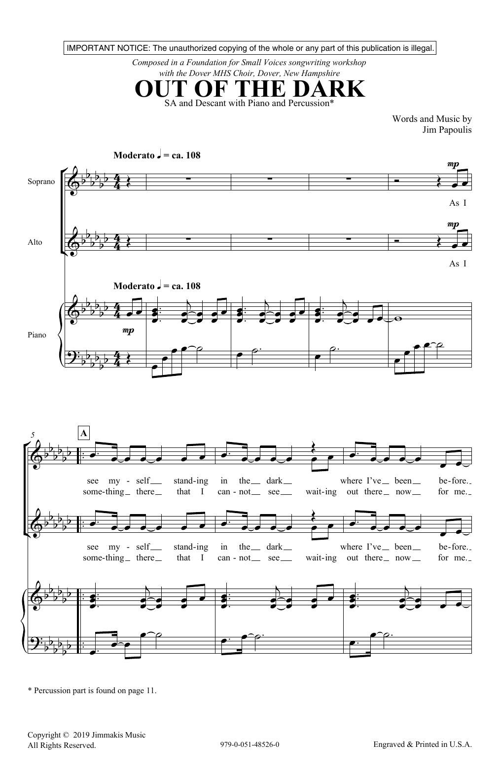 Jim Papoulis Out Of The Dark sheet music notes and chords arranged for 2-Part Choir