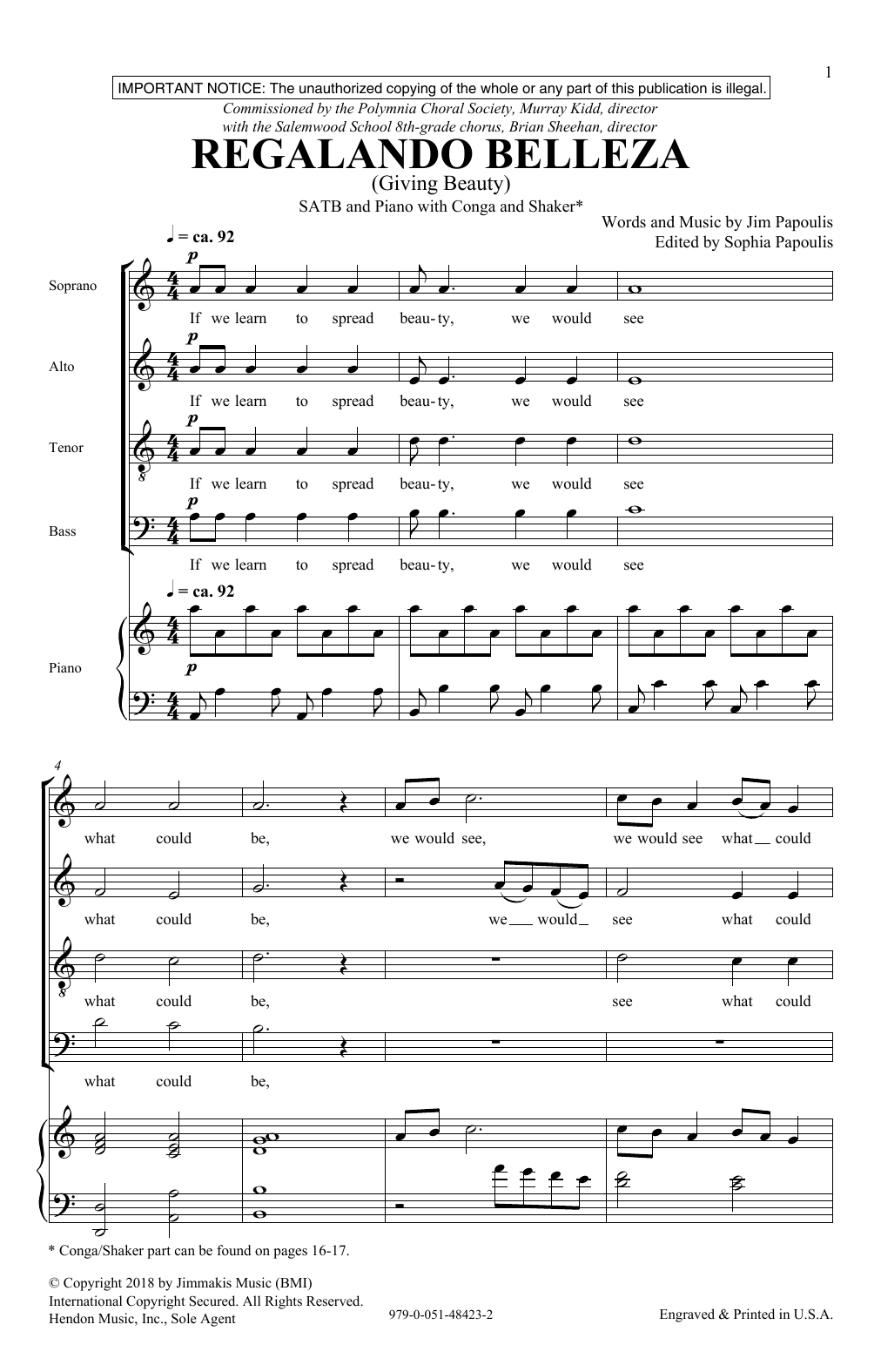 Jim Papoulis Regalando Belleza sheet music notes and chords arranged for SATB Choir