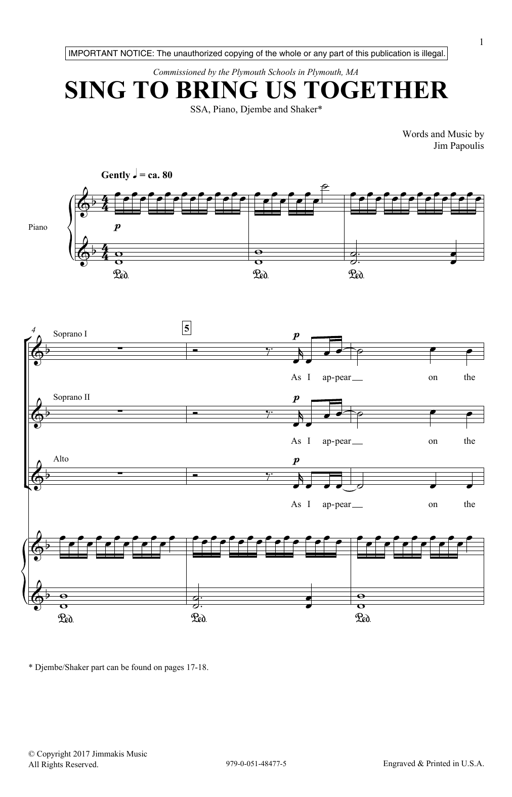 Jim Papoulis Sing To Bring Us Together sheet music notes and chords arranged for SSA Choir
