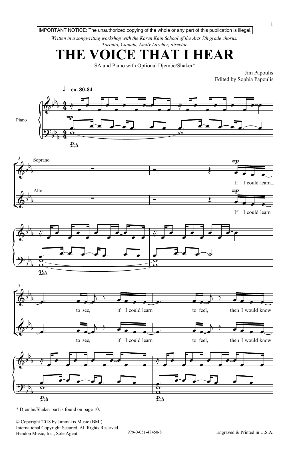 Jim Papoulis The Voice That I Hear sheet music notes and chords arranged for 2-Part Choir