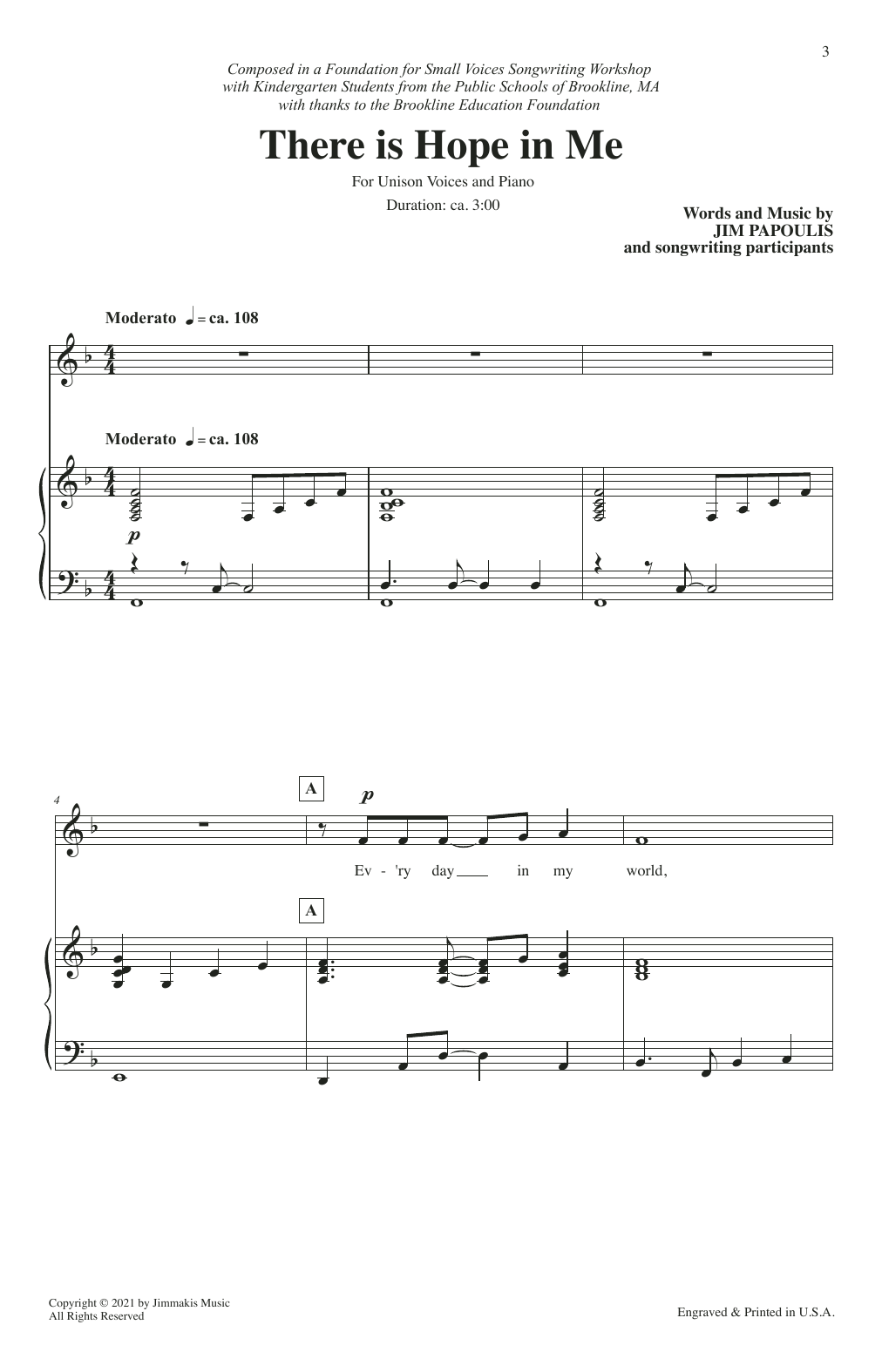 Jim Papoulis There Is Hope In Me sheet music notes and chords arranged for Unison Choir