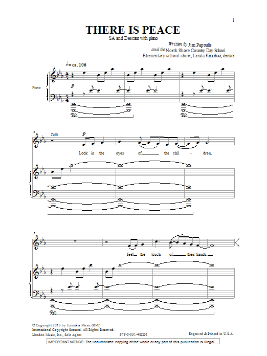 Jim Papoulis There Is Peace sheet music notes and chords arranged for Unison Choir