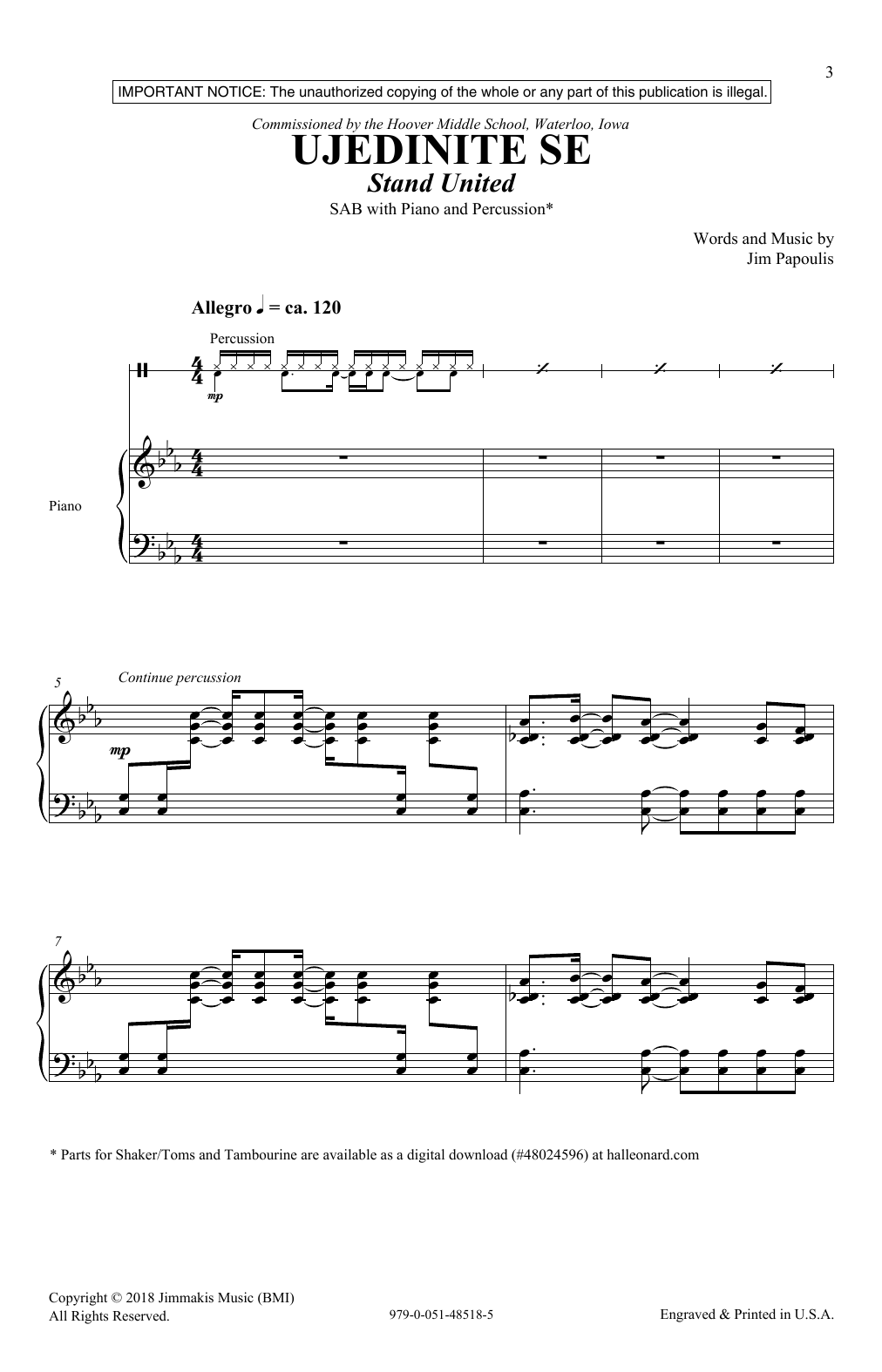 Jim Papoulis Ujedinite Se (Stand United) sheet music notes and chords arranged for SAB Choir
