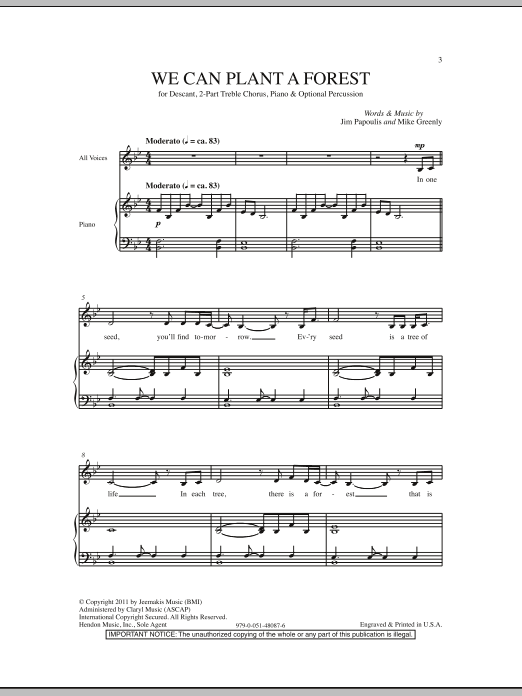 Jim Papoulis We Can Plant A Forest sheet music notes and chords arranged for 2-Part Choir
