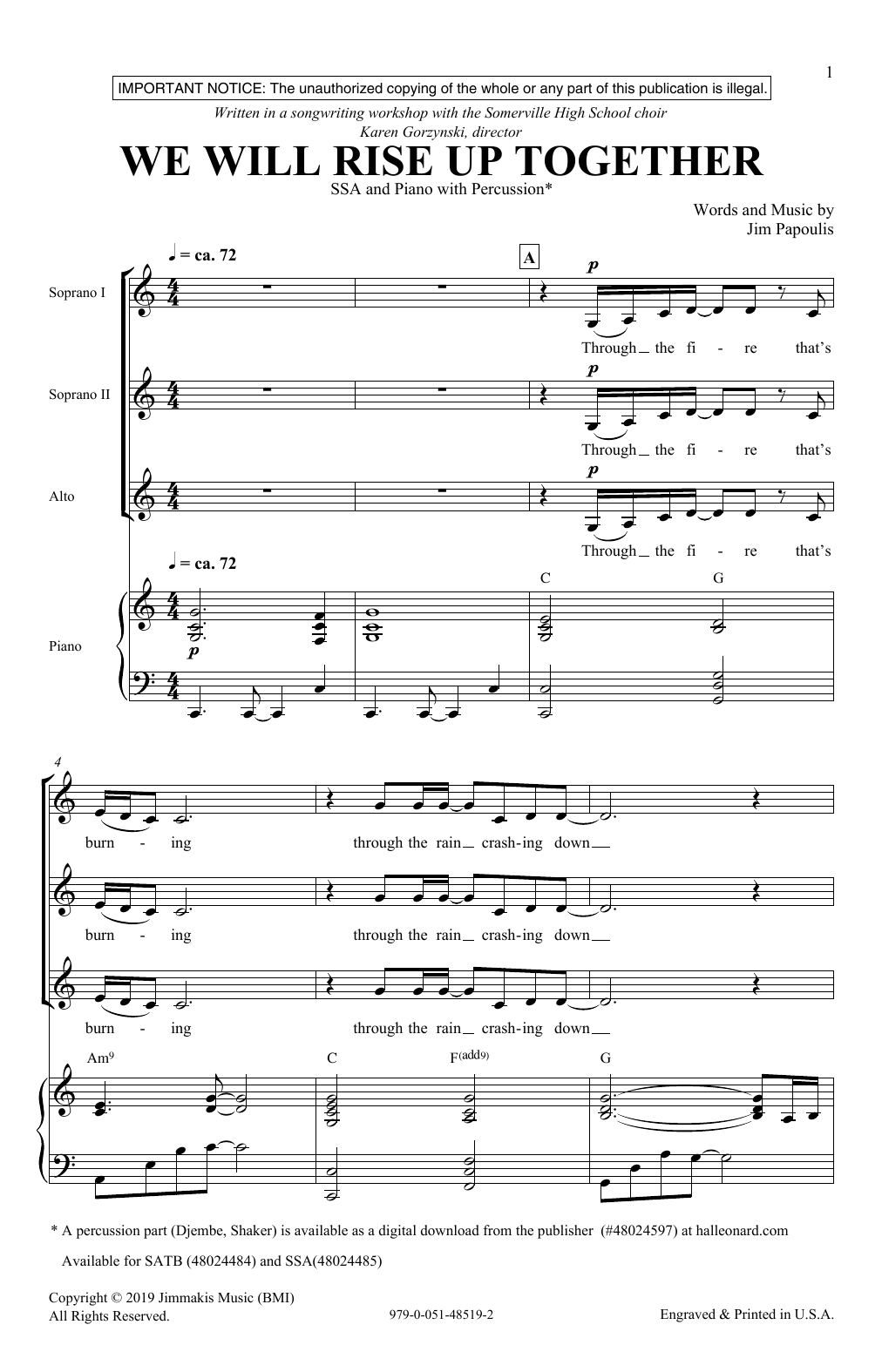 Jim Papoulis We Will Rise Up Together sheet music notes and chords arranged for SSA Choir