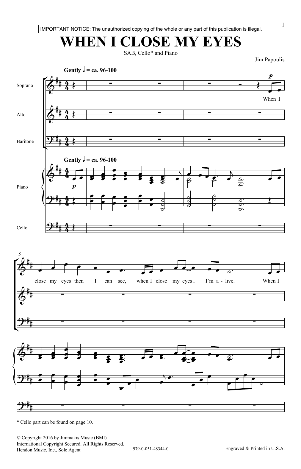 Jim Papoulis When I Close My Eyes sheet music notes and chords arranged for SAB Choir