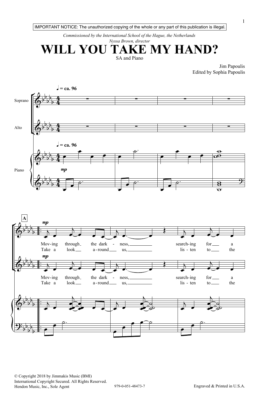 Jim Papoulis Will You Take My Hand sheet music notes and chords arranged for 2-Part Choir