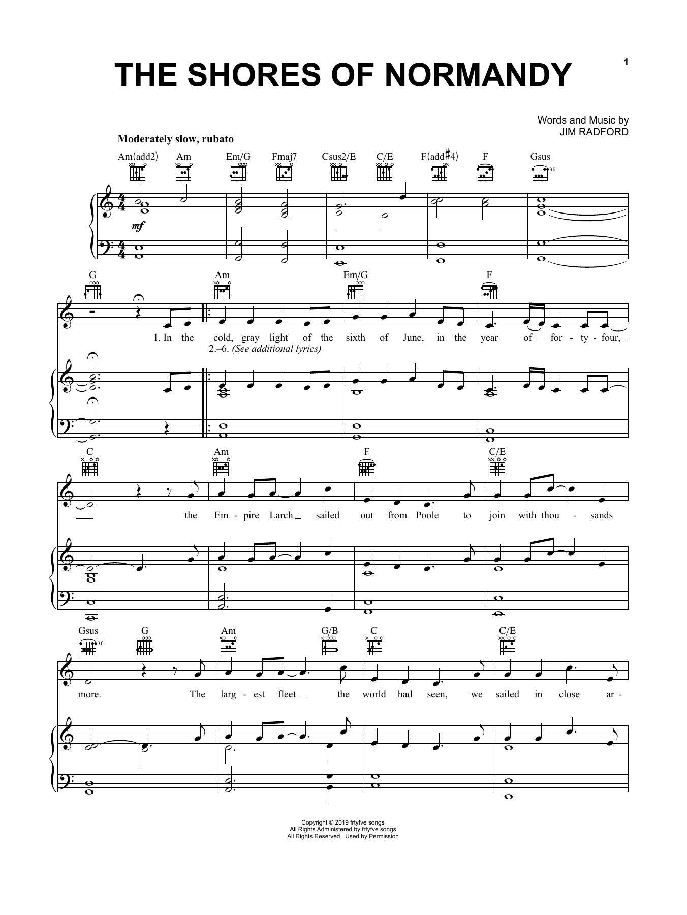 Jim Radford The Shores Of Normandy sheet music notes and chords arranged for Piano, Vocal & Guitar Chords (Right-Hand Melody)