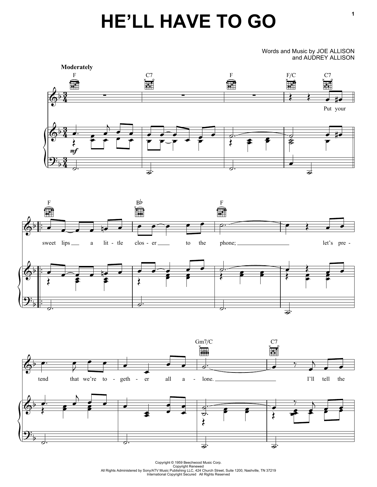 Jim Reeves He'll Have To Go sheet music notes and chords arranged for Real Book – Melody, Lyrics & Chords