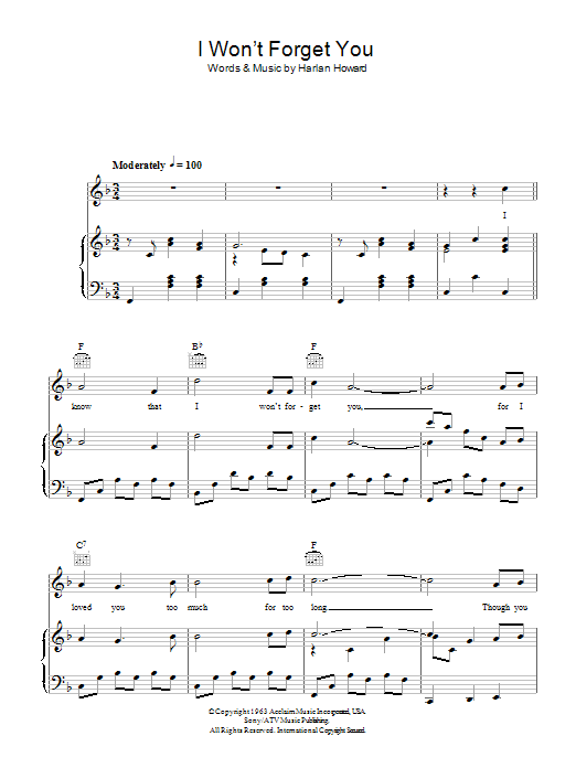 Jim Reeves I Won't Forget You sheet music notes and chords arranged for Piano, Vocal & Guitar Chords