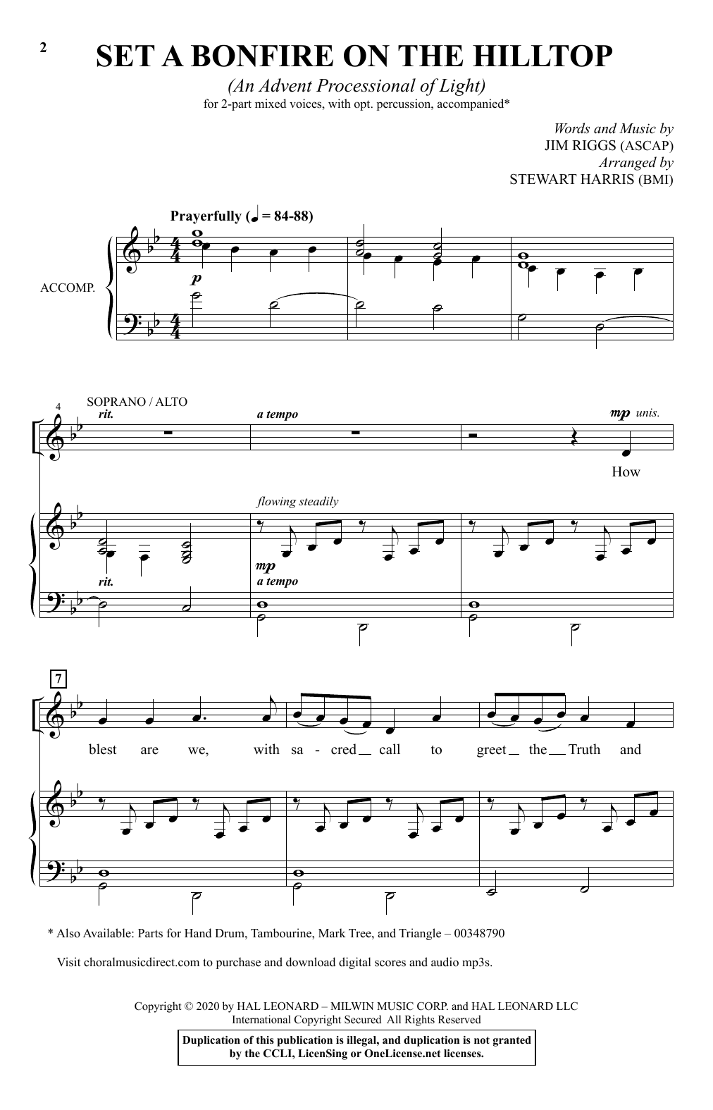 Jim Riggs Set A Bonfire On The Hilltop (An Advent Processional Of Light) (arr. Stewart Harris) sheet music notes and chords arranged for 2-Part Choir
