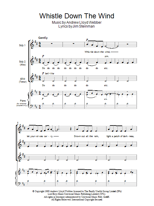 Jim Steinman Whistle Down The Wind sheet music notes and chords arranged for SSA Choir