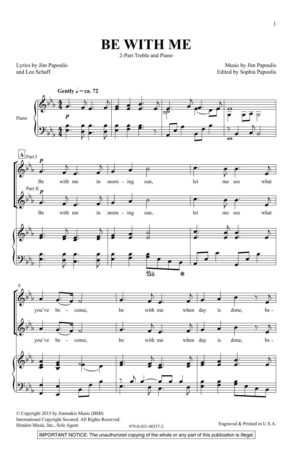 Jim Papoulis Be With Me sheet music notes and chords arranged for 2-Part Choir