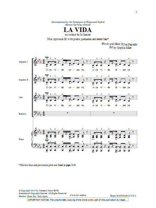 Jim Papoulis La Vida sheet music notes and chords arranged for SATB Choir