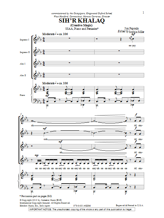 Jim Papoulis Sihr Halac sheet music notes and chords arranged for SSA Choir