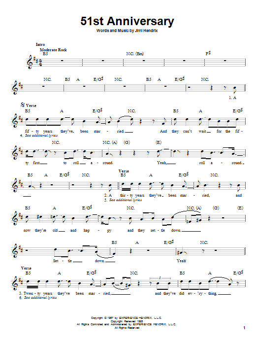 Jimi Hendrix 51st Anniversary sheet music notes and chords arranged for Easy Guitar
