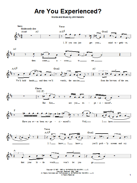 Jimi Hendrix Are You Experienced? sheet music notes and chords arranged for Easy Guitar