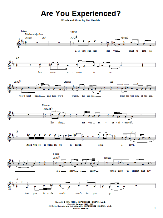 Jimi Hendrix Are You Experienced? sheet music notes and chords arranged for Guitar Tab