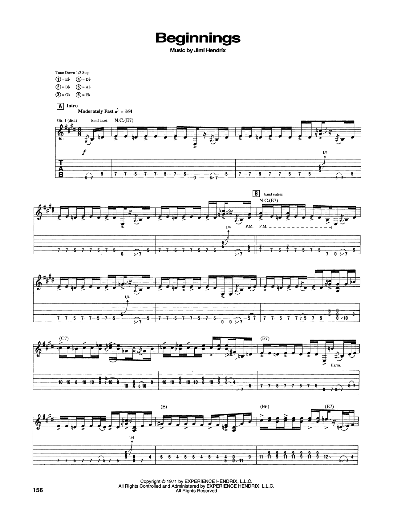 Jimi Hendrix Beginnings sheet music notes and chords arranged for Guitar Tab